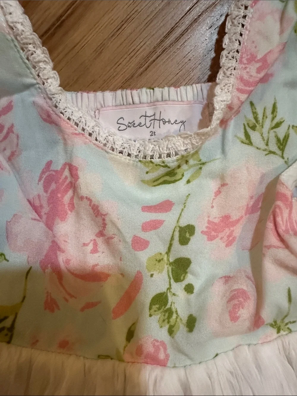 SweetHoney Pink and Green Floral Girls Dress